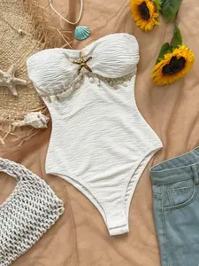Women's Plain Basic Backless Halter Top with Shell Pendant Decoration, Tight-Fitting Beach Vacation, Import Fashion, Beachwear
