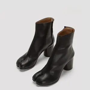 2025 Brand Design Tabi Boots Split Toe Chunky High Heel Women Boots Leather Zapatos Mujer Fashion Autumn Women Shoes Botas Mujer Black Ballet Girl Footwear Walking Bathroom Knee