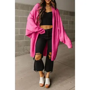 Lucy Cozy Cardigan - Hot Pink drop shoulder cardigan sweater