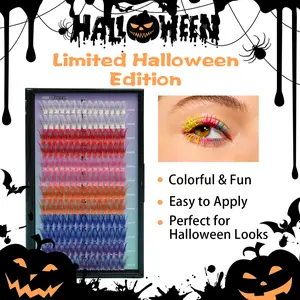 [Live Only] Halloween Limited Edition Iridescent Lash Clusters 14–16mm 180 pcs No Glue Needed Reusable Self-Adhesive Color Lashes for Effortless Glam with Medical Grade Jelly Adhesive