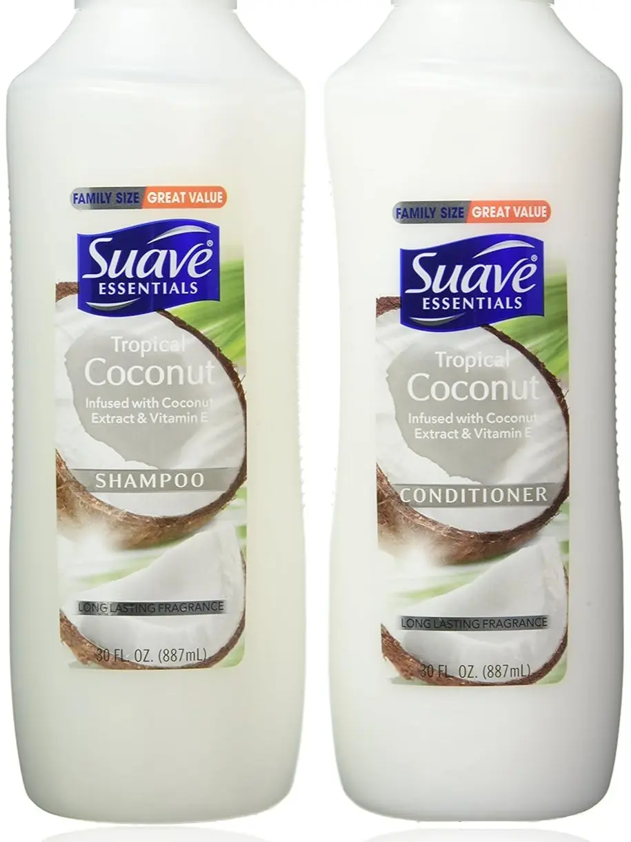 Suave Essentials Tropical Coconut Haircare Shampoo & Conditioner Set, 22.5 oz Each, Hydrating Gentle Nourishing Formula Infused with Coconut Extract & Vitamin E for Moisture