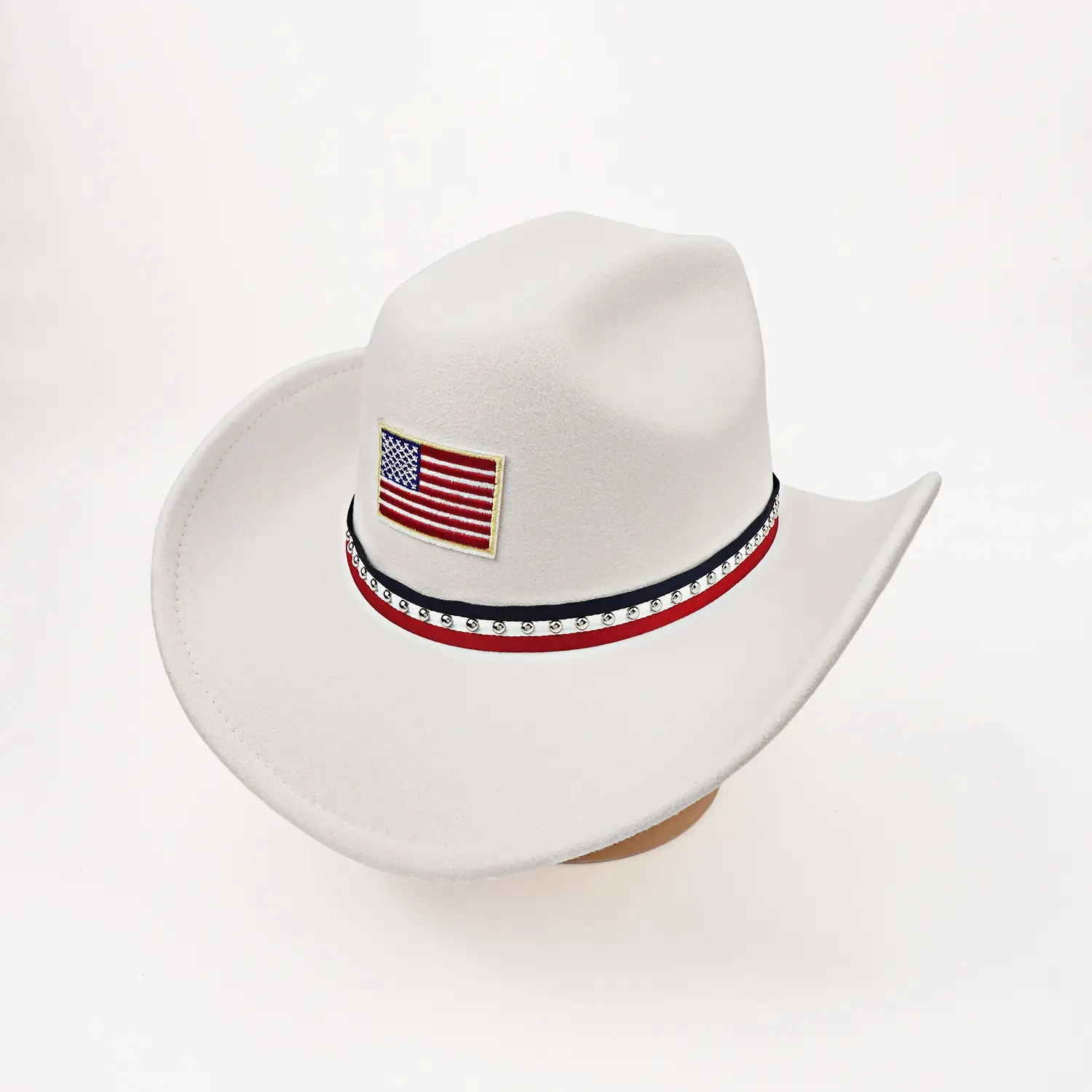Faux Suede Western Cowboy Hat with US Flag Patch, Curved Wide Brim Riding Sun Hat, Outdoor Ethnic Style Cowboy Hat for Men Women