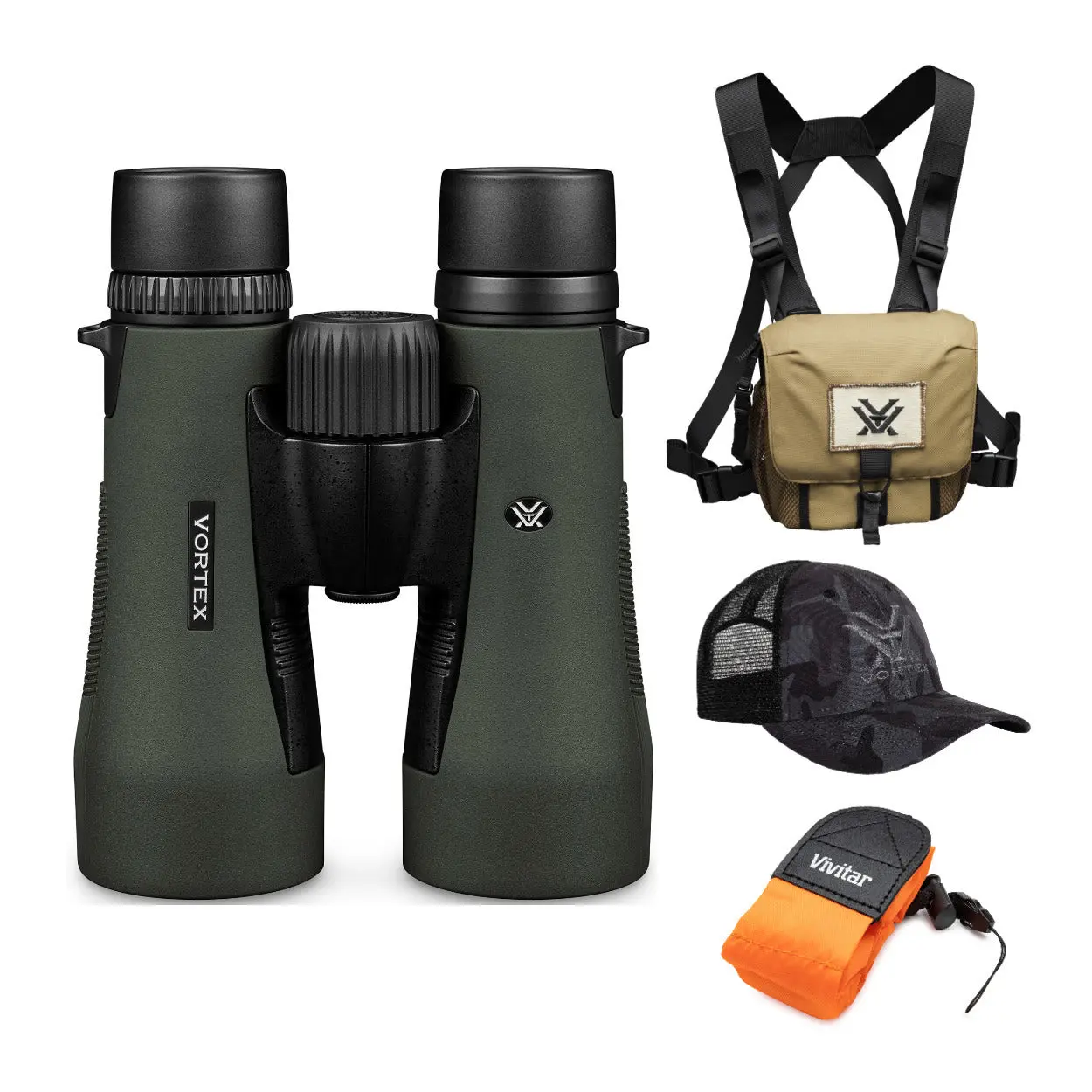 Vortex 12x50 Diamondback HD Roof Prism Binoculars with HD Optics, Diopter, Adjustable Hook-and-Loop Back Closure, GlassPak Case, Cap, and Floating Strap Bundle for Outdoor Viewing