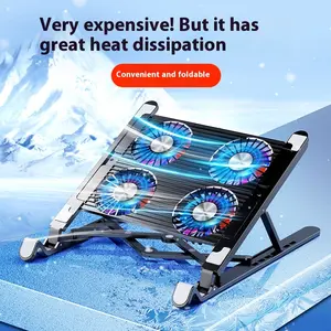 Notebook radiator, RGB increased folding, portable notebook computer, aluminum alloy cooling bracket, plastic four fans, black, cooling, flat panel bracket