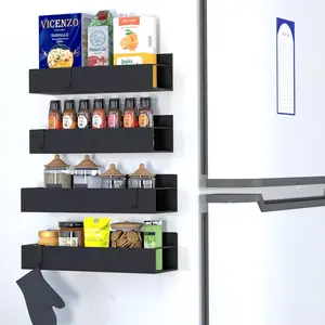 Metal   Rack for Refrigerator - 4 Pack   Organizer Shelves with Notepad - Black Heavy-Duty  Storage for Kitchen, Pantry, Laundry, Apartment, RV