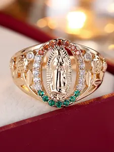 Virgin Mary Ring for Women Hollow Out Rose Design Synthetic Zirconia Ring, Fashionable Jewelry, Fashion Jewelry for Party, Daily Decor, Trendy All-match & Exquisite Jewelry for Birthday Gift