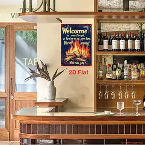 2D flat design, 1 vintage metal sign | 'Welcome to Our Bonfire Area' tin sign | 20*30 cm / 8*12 in | Suitable for living room, bedroom, café, bar, garage, cottage décor, 2D flat design