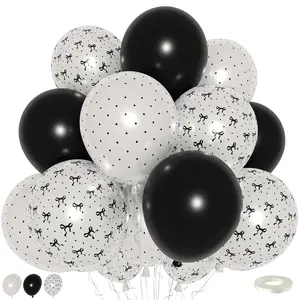 Black & White Bow Latex Balloons Pearl Print for Birthday, Bachelorette, Wedding & Bridal Decor