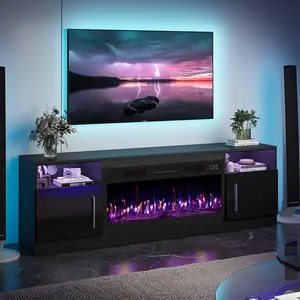 Modern Fireplace TV Stand With 36" Electric Fireplace, And Storage Cabinet For TVs Up To 80" - High Gloss Wood Design For Living Room