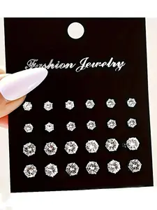 Simple Round & Square Shaped Rhinestone Decorated Bling Earrings, Square Stud Earrings, Fashion Jewelry for Party, Daily Clothing Decor, Trendy All-match & Exquisite Jewelry for Birthday Gift, Ear Studs