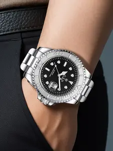 A new men's calendar luminous fashionable business casual personalized rotating dial fully automatic mechanical watch Stainless Steel Wristwatch