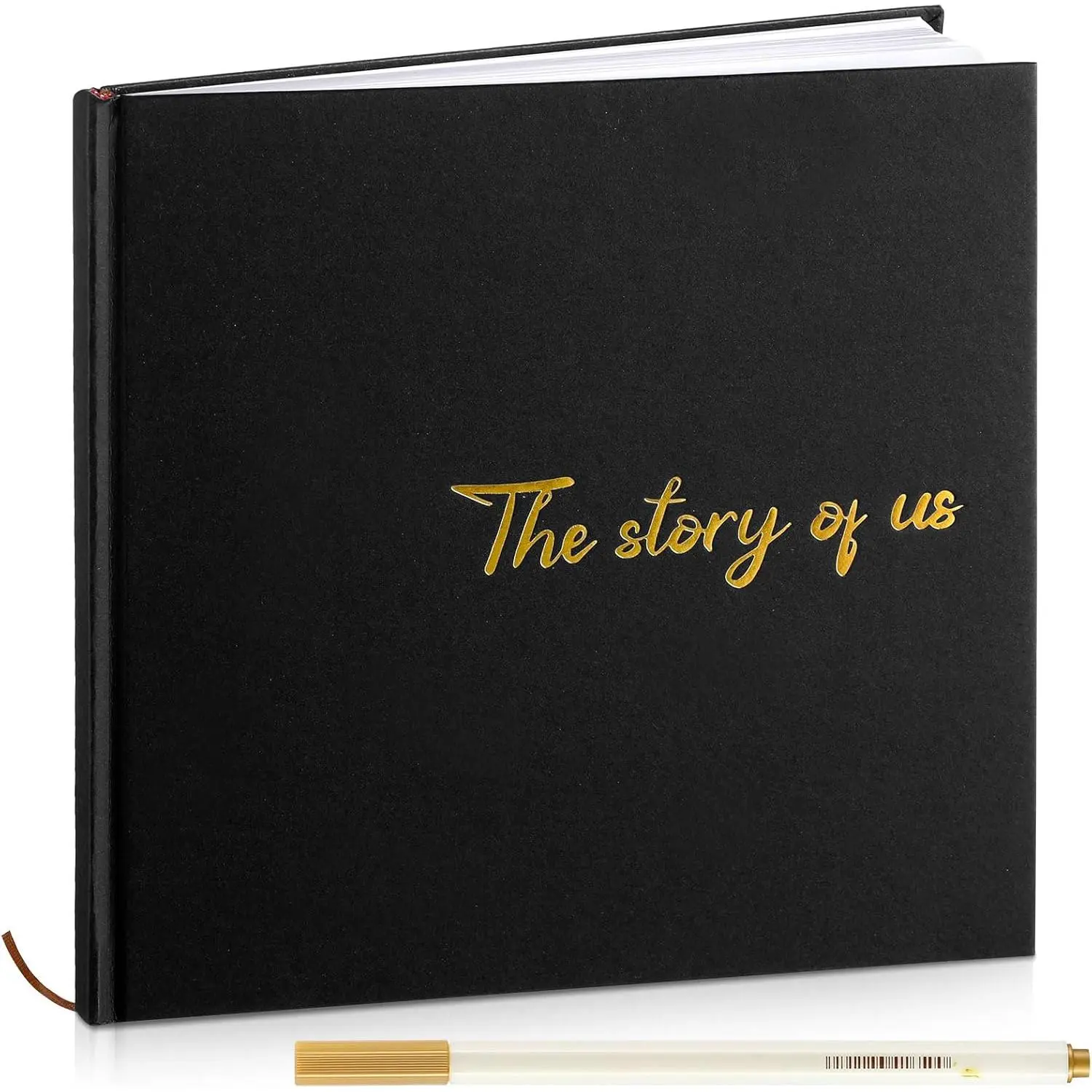 Hardcover Couples Scrapbook 144 Pages 8.7 x 8.7" Couples Photo Album Scrapbook Relationship Journal for Memory Book  for Wedding with 2 Markers(Black,the Story of )