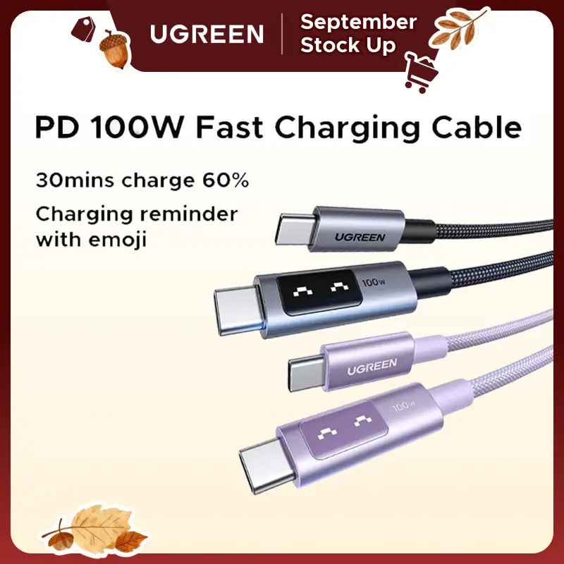 UGREEN Uno 100W Aluminium Durable USB-C Fast Charging Cable - Fast Charger Cord, C-Type Cables, PD100W Speed, LED Display, Multi Device Fit for iPhone 17/16/15 Plus/15 Pro Max, MacBook Pro/Air, Galaxy S24 Ultra - Summer Sale, tiktokshopstockup