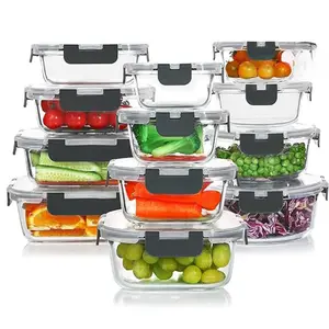 24 Pieces Glass Food Storage Containers Set,Glass Meal Prep Containers-Stackable Airtight Glass Storage Containers with lids,BPA Free,Freezer to Oven Safe,Gray