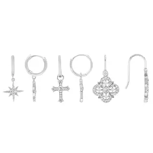 JTV White Cubic Zirconia Rhodium Plated Dangle Earring Set of 3 1.28ctw
