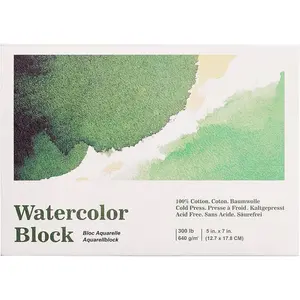 Watercolor Block 300 LB, 640 GSM,  Cotton, 5X7, 10 Sheets, Acid Free, Cold Press, Watercolor Paper Board Sketch Books for Watercolors,  and More Dry & Wet Media
