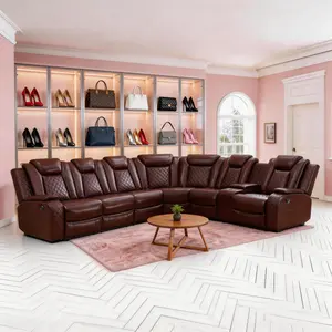 Luxury Sofa Power Reclining Leather Sofa Set with LED Red Breathing Leather 3-Piece Living Room Recliner Sofa set