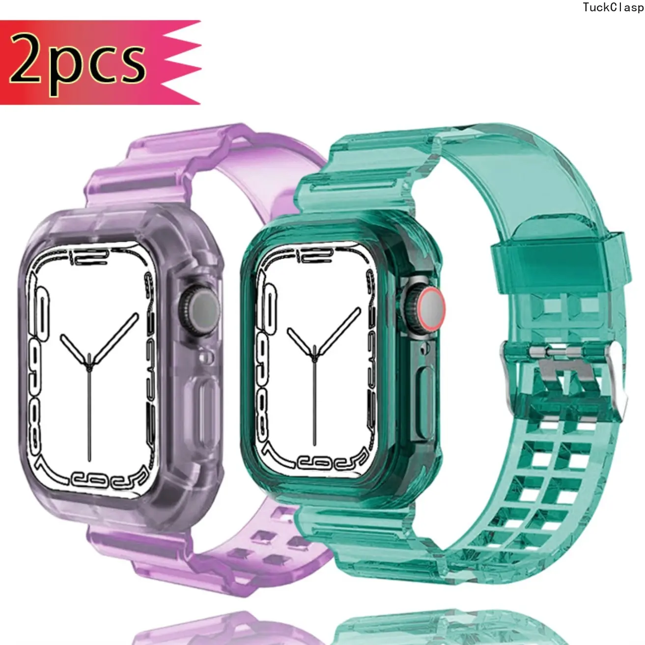 2-Pack Integrated Colorful Clear Glacier Bands for Apple Watch – Fits Series 1–11/Ultra 2/3 (38–49mm), Trendy Summer Look for Daily Rotation