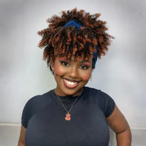 8inch Afro Kinky Curly Headband Wigs with Bangs 2 in 1 Turban Wigs with Headband Attached Premium Heat-Resistant Fibers for Women