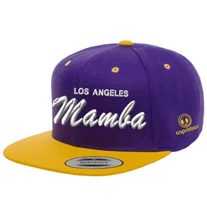 Los Angeles Mamba 3D Puff Embroidered Snapback Hat Unisex Wool Blend Flat Brim Adjustable for Adults Mens Women Youth