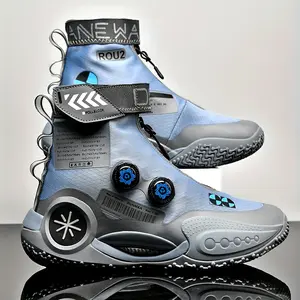 Men's Breathable Mid-Top Basketball Shoes-Sports Casual Fashion Canvas Shoes with Zipper and Velcro Design, Suitable for Year-round Use-Wear-Resistant Rubber Sole, Suitable for Cement Courts and Sports Venues