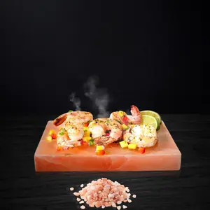 100% Organic HIMALAYAN PINK ROCK SALT, COOKING BLOCK W/MATEL TRAY 8x8x1"