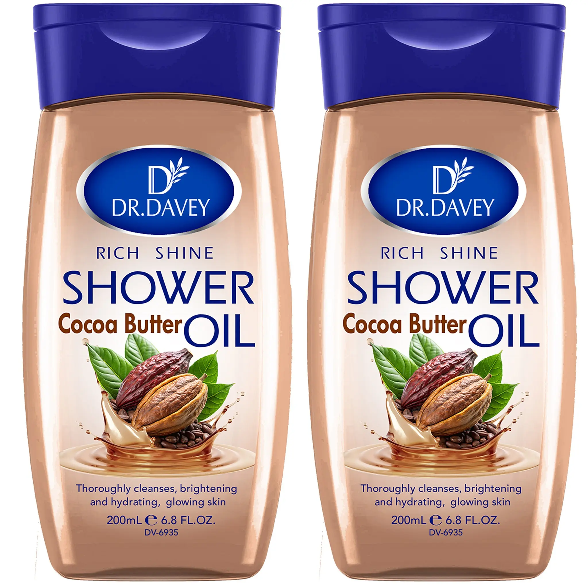 Dr.davey 2pcs 200ML Rich Shine Cocoa Butter Shower Oil, Moisturizing Body Care for Men & Women, Travel-Friendly, All-Season Use