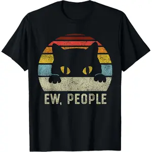 MONO LABEL [100% Cotton] 100% Cotton Ew People Retro Cat Funny Vintage Anti Social Introvert T-Shirt