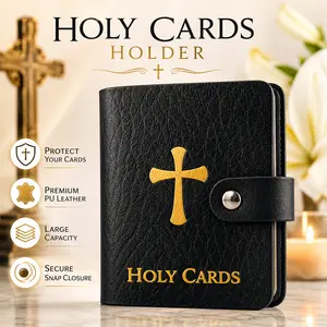 Holy Card Holder , Faux Leather Pocket Prayer Card Organizer with Snap Closure for Religious Cards Memorial Cards