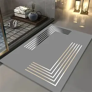 Deluxe non-slip diatomaceous earth mats are soft and absorbent and have an elegant gold stripe design, perfect for kitchen and bathroom decor, Bathroom Floor Mat, Bathroom Drying Doormat