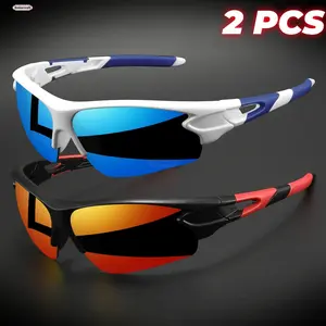 2PCS New Wraparound Sports Sunglasses Semi-Rimless Lightweight for Cycling Hiking Daily Unisex UV400 Anti-Fog Outdoor Eyewear