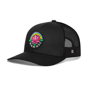 Hawaii Aloha Trucker Hat  |  Black HI Flower Snapback