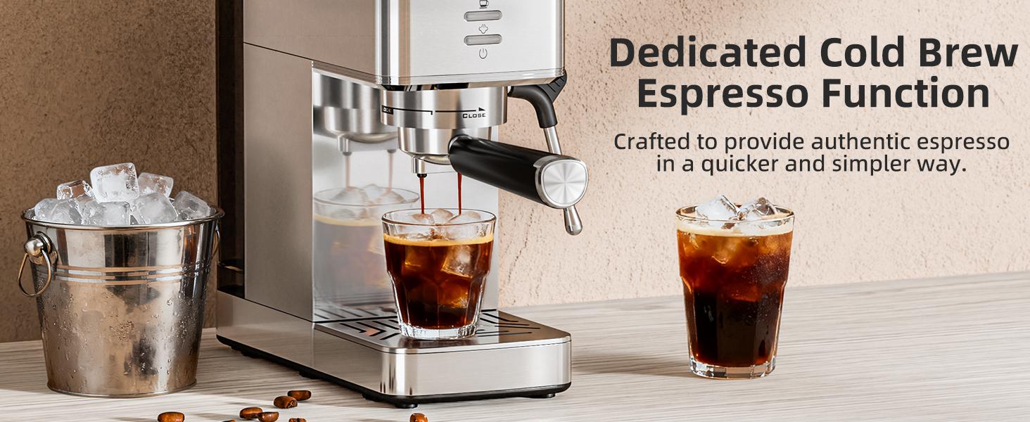 Espresso Machine 20Bar with Rapid Cold Brew Function - Hot & Iced Coffee Maker, Built-in Steam Wand, Touch Screen, 37oz Water Tank - Perfect for Lattes, Cappuccinos, and Gift for Coffee Lovers