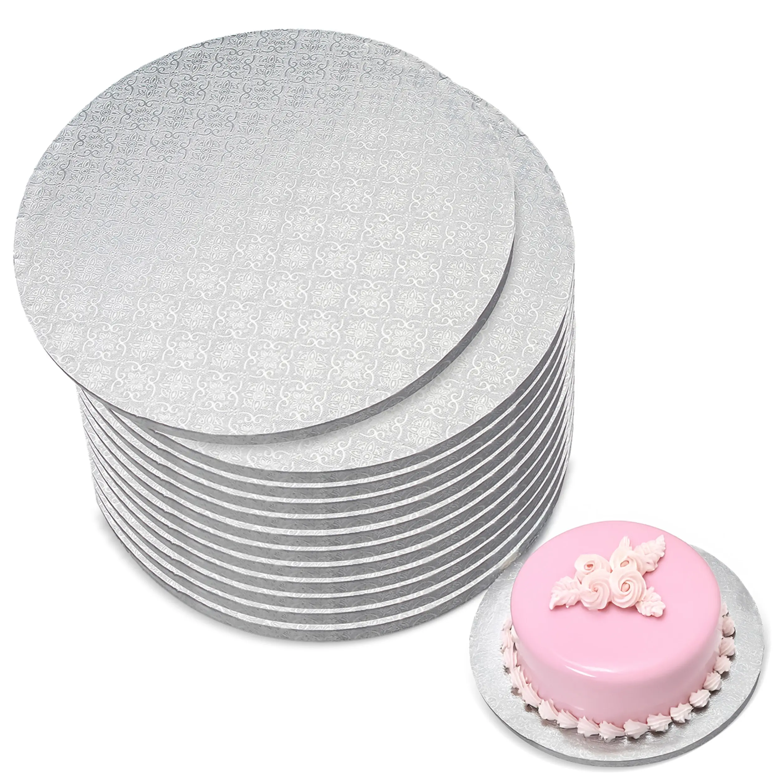 12-Pack Bulk Smooth Edge Thickened White Corrugated Cardboard Round Cake Boards - 12in x 0.5in Decorative Dessert Drums, Home Supplies for Birthday, Wedding Display Cakes