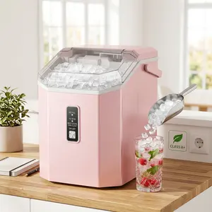 Nugget Ice Maker Countertop - 35lbs/24h Self-Cleaning Crushed Ice Machine, Stainless Steel Electric Sonic Ice Maker with Handle, One-Click Operation Portable Ice Maker for Home, Office, Bar