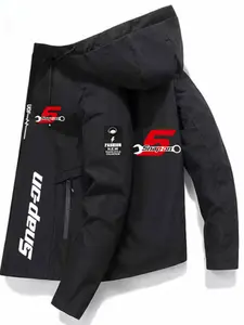 Men's Lightweight Hooded Baseball Jacket Long Sleeve with Logo Print, Zipper Pockets, Casual Outerwear for Hiking Spring Fall Outdoor Wear Sporty