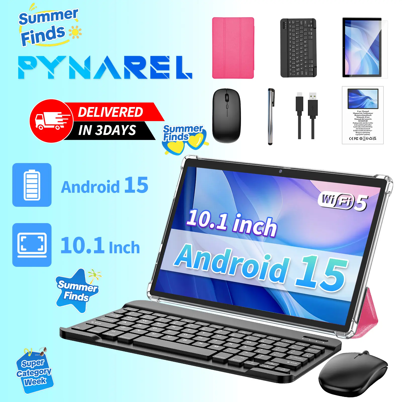 【SummerTurnUp】2026 Android 15 Tablet, All-in-1 Gift Bundle with Keyboard, Mouse, Stylus & Case, for family entertainment, Easy Setup for Family, Outdoor Fun summerwins ip display tiktokshopbacktoschool