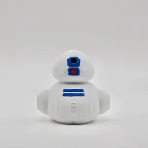 3D printed white robotic duck figure with blue-red embellishment - Fun science fiction collection with vivid eyes and movable arms