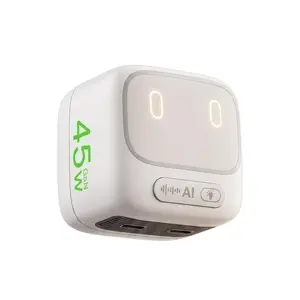 45W GaN Fast Charging Head with Dual Type-C Ports Ai Voice-Activated LED Lights for Apple & Android Efficient Intelligent Multi-Device Charging Solution Usb Fast Charge outdoorfun