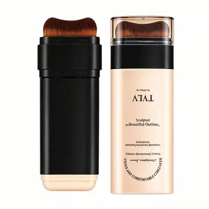 2-in-1 Foundation Concealer Stick with Built-In Brush, Waterproof Sweatproof Full Coverage Cream Stick Covers Dark Circles Blemishes, Long Lasting Hydrating Portable Makeup Stick