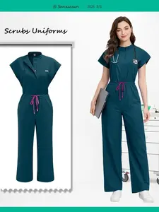 Elastic Slim Fitting Casual Scrubs Jumpsuit | All-in-One Workwear Uniforms Clothes for Pet Resort Staff, Holistic Healing Spa Professionals, and Senior Living Community Caregivers