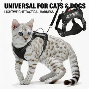 Tactical Escape Proof Cat Freedom Harness and Leash Set for Walking, Adjustable Large Cat Vest with Soft Mesh Padding, Patches, and Easy Control Rubber Handle