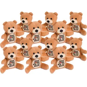 Religious Jesus Loves You So Much Brown Stuffed Bears - 4 1/2", 12 Pcs