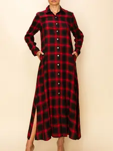 【Hand Wash, Dry Flat】Urban Diction Women's Casual Plaid Long Flannel-Button Up With Single Button Cuff Sleeves & Side Splits