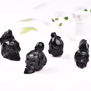1count crystal carving skull black obsidian skull