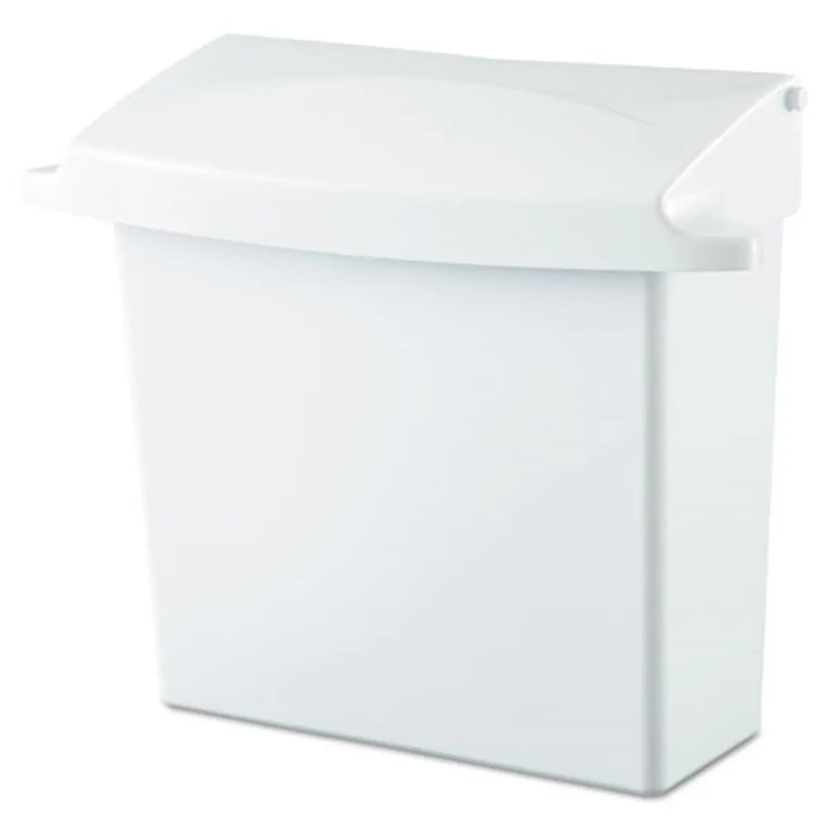 Rubbermaid Commercial Compact Rectangle Sanitary Napkin Receptacle - White Plastic Unit with Tight-Sealing Hinge Lid, Odor Seal, Rigid Liner, Easy to Remove and Clean Design for Small Spaces, Tight-Sealing Lid