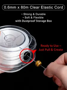 0.6mm x 80m Clear Elastic Cord, Adjustable Transparent Wire, Transparent & Stretchy Beading Thread for Jewelry Making, Strong Elastic String for DIY Bracelet Necklace Anklet Crystal Beading (with Dustproof Box)