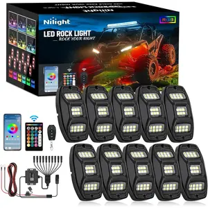 Nilight RGBW LED Rock Lights Kit, 10 Pods 22LED Wide Angle Remote & Bluetooth App Dual Control with Music Modes Multicolor Underglow Neon Wheel Well Light Fit for ATV UTV SUV Offroad Truck RZR Boat, Rock Lights For Trucks