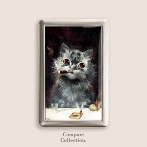 Smoking Cat Cigarrette Case Zigarettenetui Wallet Vintage Metal 100s Box Blunt Holder Gift
