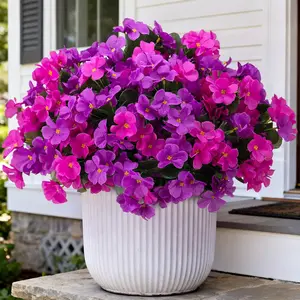 Artificial Flowers for Outdoors Decoration, 5 Bundles Faux Hydrangea UV Resistant Fake Arrangements Plants for Indoor Outside Front Porch Summer, Purple
